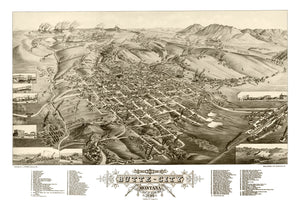 Vintage Map of Butte City, Montana 1884