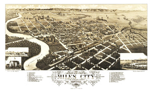 Vintage Map of Miles City, Montana 1883