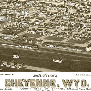 Vintage Map of Cheyenne, Wyoming 1882