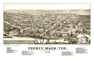 Vintage Map of Cheney, Washington 1884