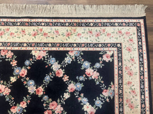 8.8 x 12 Karastan Garden of Eden Rug, Ebony Trellis #509/1270, Black, Floral, Wool Pile, Vintage, Discontinued
