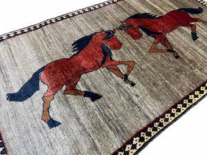 4 X 7 Handmade Hand-Knotted Quality Wool Rug Pictorial Horses Veggie Dyes Tribal