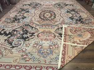 Wonderful Needlepoint Rug 10x14, Large Aubusson Carpet, Floral, Elegant, European Design