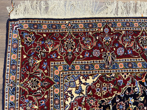 Dark Blue Persian Rug 5x8, Kork Wool Semi Antique Kashan Carpet, Very Fine Lachak Toranj Rug, Hand Knotted Floral Medallion Rug, 5 x 8 Oriental Rug