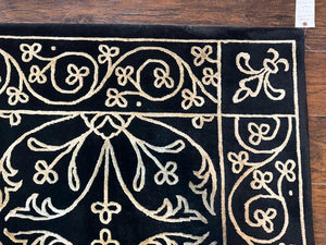 Tibetan Rug 8x10, Wool and Silk, Raised Pattern, Black and Gold, Floral