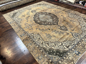 Antique Persian Tabriz Rug 9x12, Floral Medallion Rug, Hand-Knotted Wool Oriental Carpet, Room Sized Handmade Rug, 9 x 12 Vintage Farmhouse Rug