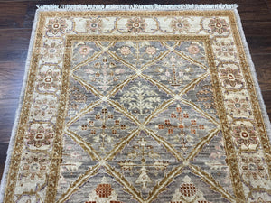 Pakistani Peshawar Rug 3.6 x 5, Safavieh Wool Handmade Hand Knotted Vintage Rug, Panel Design Oriental Carpet, Pair C