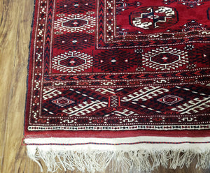 Persian Turkoman Rug 8 x 12.5, Bokhara Turkoman Carpet, Fine Oriental Rug, Vintage Wool Handmade Area Rug, Red Black Cream, Room Sized