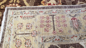 6x9 Vintage Decorative Rug, Brown & Light Gold Peshawar Area Rug, Mahal Sultanabad Hand-Knotted Farmhouse Rug, Wool Carpet, Pak-Persian Rug