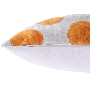 Luxury Handmade 16x16 Velvet Pillow – Gray & Gold Orange Polka Dot