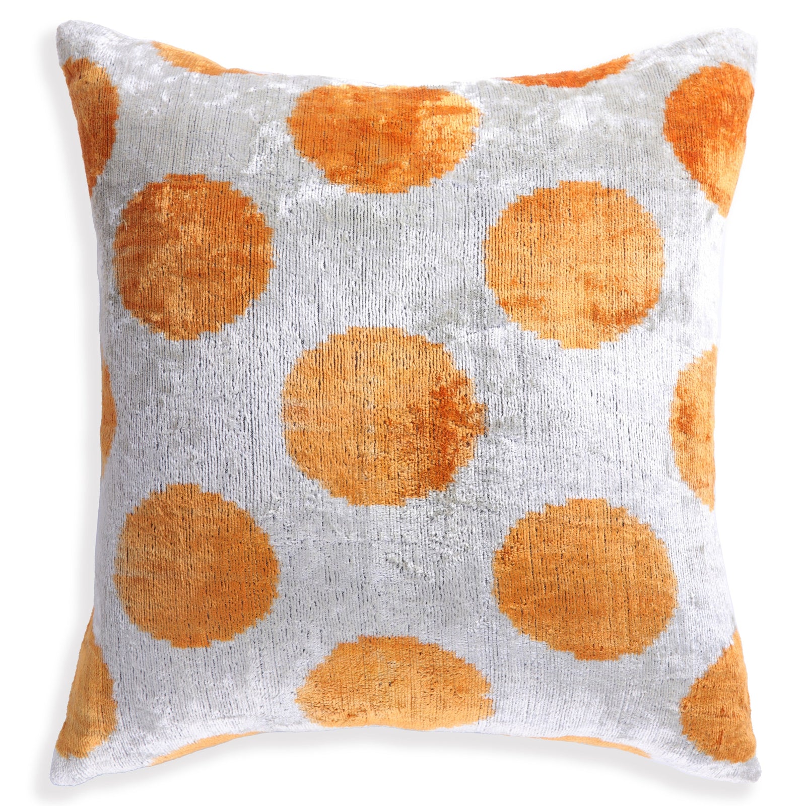 Luxury Handmade 16x16 Velvet Pillow – Gray & Gold Orange Polka Dot