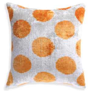 Luxury Handmade 16x16 Velvet Pillow – Gray & Gold Orange Polka Dot