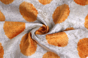 Luxury Handmade 16x16 Velvet Pillow – Gray & Gold Orange Polka Dot