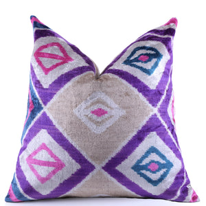 Velvet Diamond Ikat Throw Pillow – Purple & Pink | 20x20"