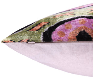 Green Lilac Black Geometric Silk Velvet Pillow – 16x16 Handmade