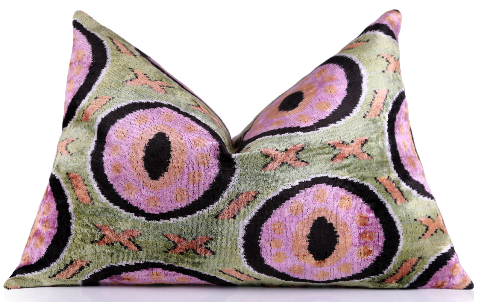 Handmade Velvet Pillow with insert – Sage Green & Lilac Circle Motif, 16x24"
