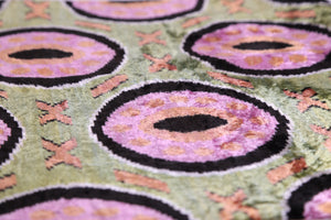 Green Lilac Black Geometric Silk Velvet Pillow – 16x16 Handmade