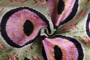 Green Lilac Black Geometric Silk Velvet Pillow – 16x16 Handmade