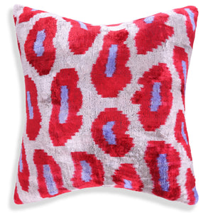 Red & Purple Ikat Velvet Pillow – 16x16in | Luxury Handmade Throw Pillow