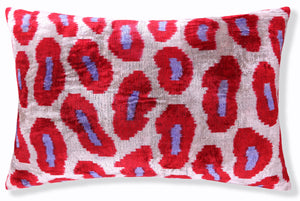 Handmade Velvet Pillow – Red & Lilac Oval Pattern, 16x24"