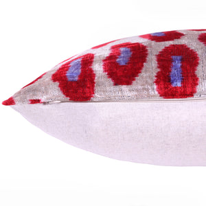 Red & Purple Ikat Velvet Pillow – 16x16in | Luxury Handmade Throw Pillow