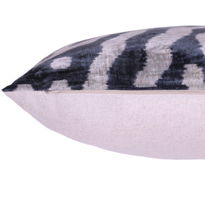 Gray Cream Ikat Silk Velvet Pillow – 16x16 Handmade Luxury Throw