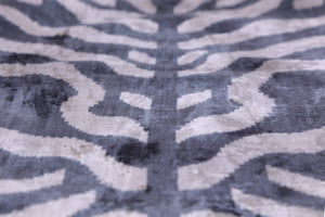 Gray Cream Ikat Silk Velvet Pillow – 16x16 Handmade Luxury Throw