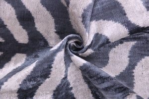 Gray Cream Ikat Silk Velvet Pillow – 16x16 Handmade Luxury Throw
