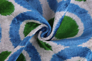 Green & Blue Retro Ikat Pillow – 16x16” Silk Velvet Handmade