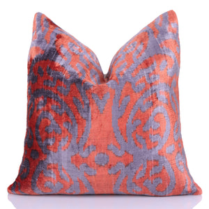 Auburn & Purple Damask Velvet Pillow – 16x16” Handmade Luxury