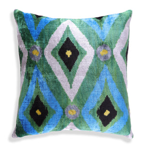 Emerald & Blue Geometric Velvet Pillow – 16x16” | Handmade Luxe