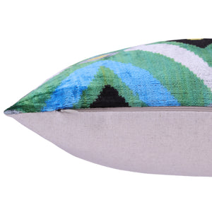 Emerald & Blue Geometric Velvet Pillow – 16x16” | Handmade Luxe