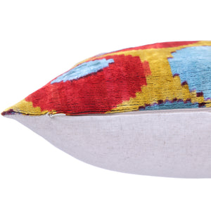 Yellow & Blue Ikat Silk Velvet Pillow – 16x16” | Handmade Luxe