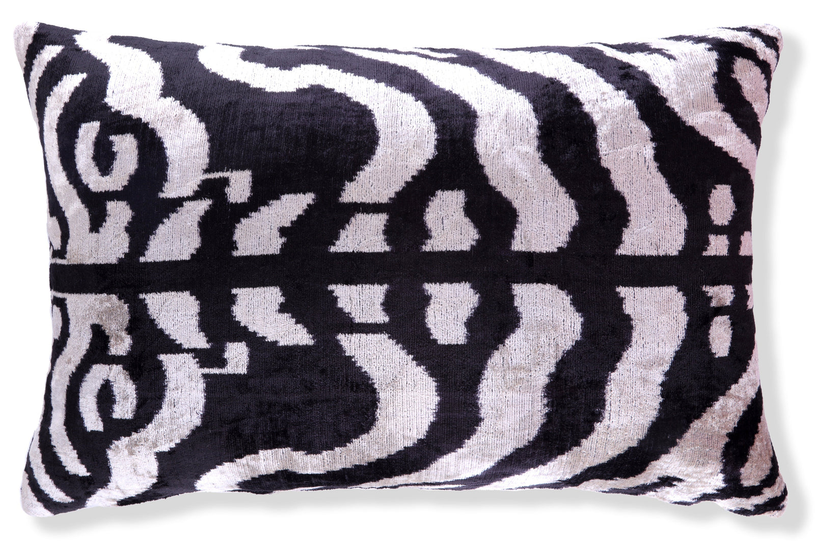 Handmade Velvet Pillow with insert – Black & White Abstract Ikat, 16x24"