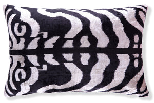 Handmade Velvet Pillow with insert – Black & White Abstract Ikat, 16x24"