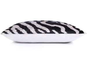 Handmade Velvet Pillow with insert – Black & White Abstract Ikat, 16x24"