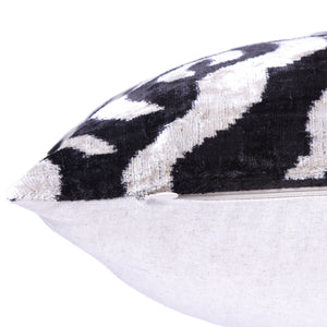 Handmade Velvet Pillow with insert – Black & White Abstract Ikat, 16x24"