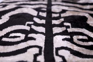 Handmade Velvet Pillow with insert – Black & White Abstract Ikat, 16x24"