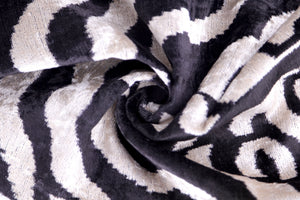 Handmade Velvet Pillow with insert – Black & White Abstract Ikat, 16x24"
