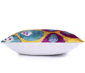 Multicolor Dotted Ikat Pillow – 16x16” Silk Velvet | Handmade
