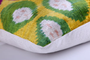 Multicolor Dotted Ikat Pillow – 16x16” Silk Velvet | Handmade