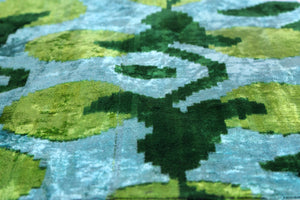 Green & Aqua Ikat Velvet Pillow – 16x16” | Handmade Silk Luxe