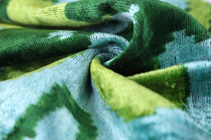 Green & Aqua Ikat Velvet Pillow – 16x16” | Handmade Silk Luxe