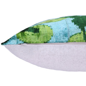 Green & Aqua Ikat Velvet Pillow – 16x16” | Handmade Silk Luxe