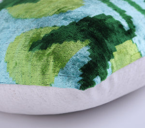 Green & Aqua Ikat Velvet Pillow – 16x16” | Handmade Silk Luxe