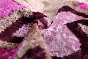 Blush & Magenta Heart Ikat Pillow – 16x16” Silk Velvet Handmade
