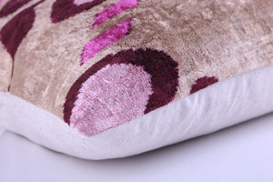 Blush & Magenta Heart Ikat Pillow – 16x16” Silk Velvet Handmade