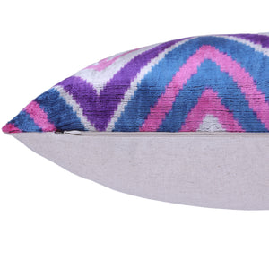 Violet & Indigo Diamond Ikat Pillow – 16x16” Silk Velvet Handmade