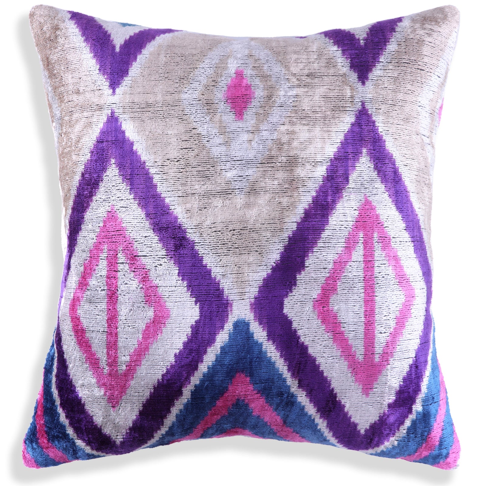 Violet & Indigo Diamond Ikat Pillow – 16x16” Silk Velvet Handmade