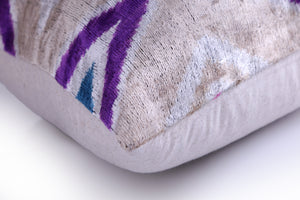 Violet & Indigo Diamond Ikat Pillow – 16x16” Silk Velvet Handmade